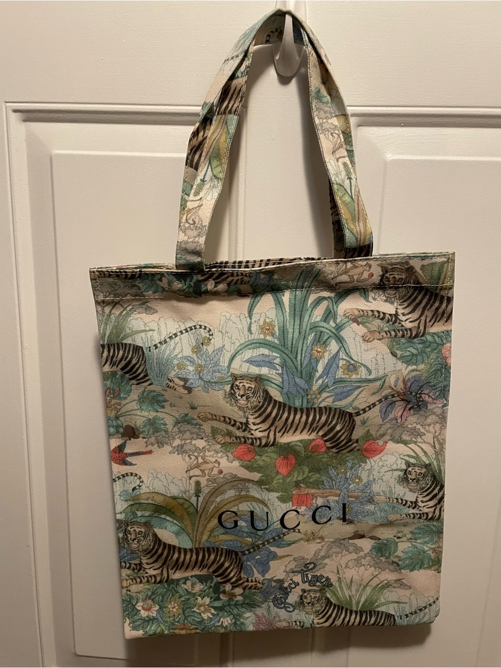 Gucci Floral Tiger Print Canvas Tote Bag - Pastel Multicolor 10x15x3 nwt - Picture 4 of 4